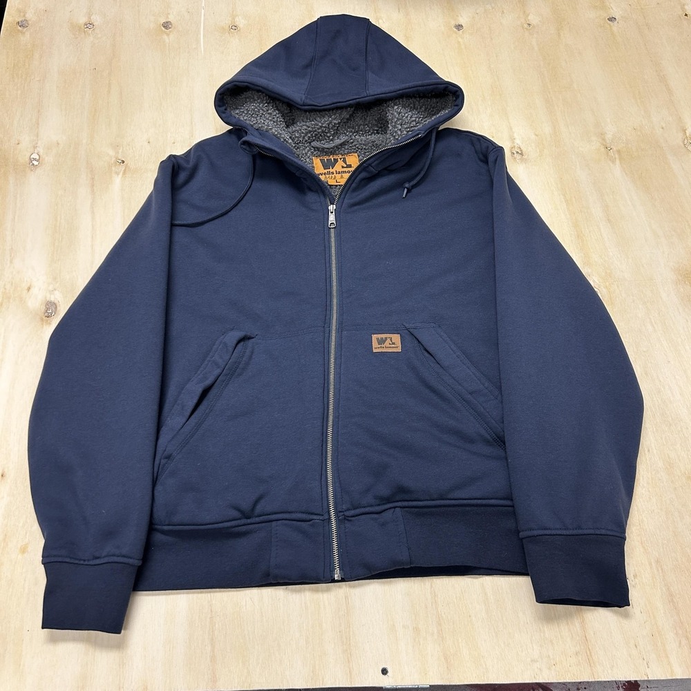 Wells Lamont Hoodie Mens Large Blue Full Zip Sherpa Lined Fleece Jacket Workwear